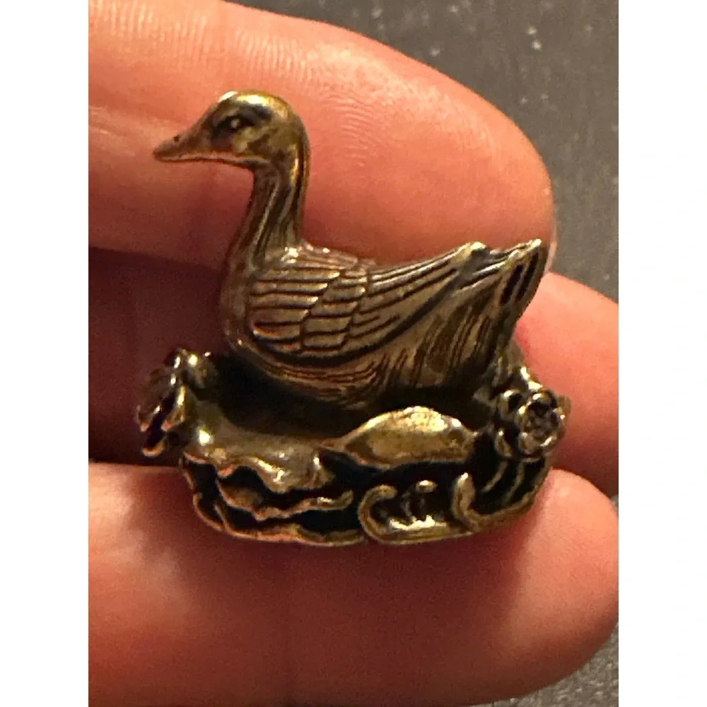BG9-Miniature brass metal Duck roses animal‎ figurine